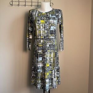 Sandwich Long Sleeve Abstract Art Jersey Dress Multicolor Size Small Keyhole